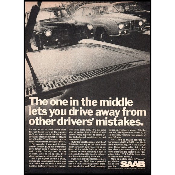 1967 Saab 96 Winter Snow Storm Vintage Print Ad V-4 Engine Sweden Wall Art Photo - Picture 1 of 1